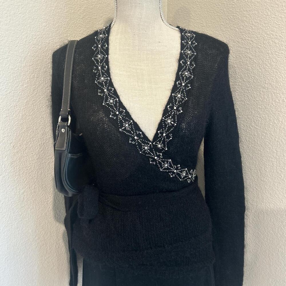 Kenneth Cole New York black wool blend wrap top. Size small